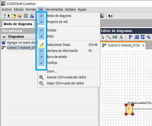 Opciones de herramientas de software LOGO disponibles en el menú