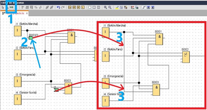 Conexiones entre funciones LOGO Siemens unión entre los bloques