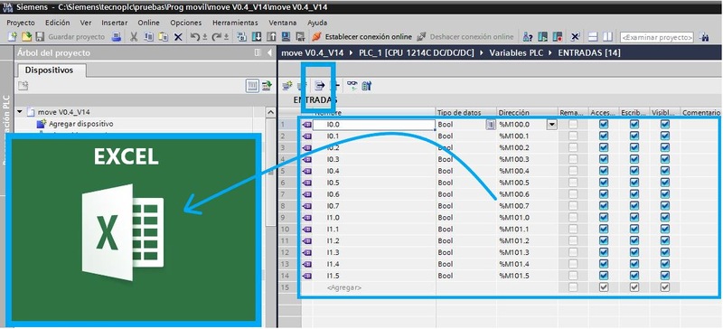 Exportar variables a Excel desde una tabla en TIA Portal