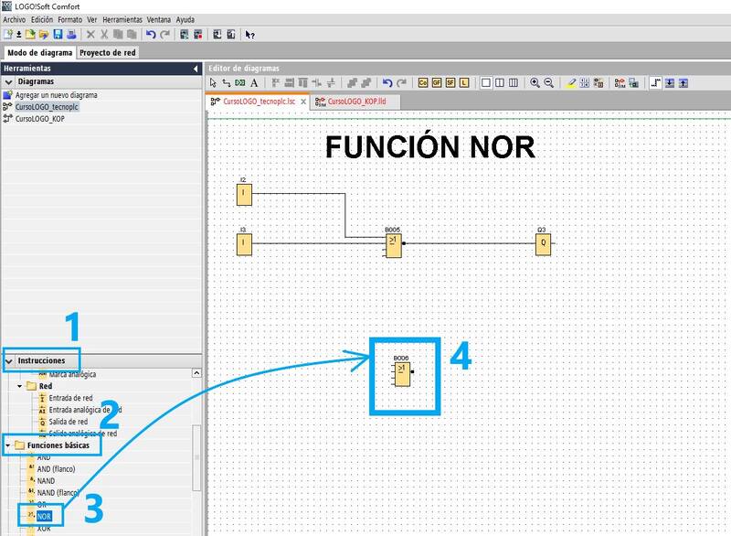 Función NOR LOGO Siemens cómo funciona y ejemplos paso a paso