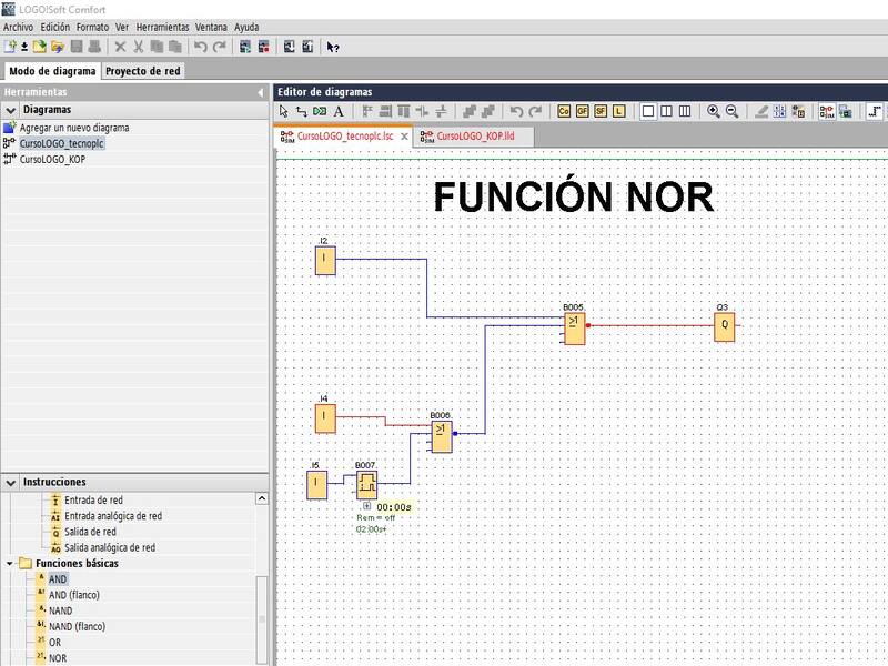 Función NOR LOGO Siemens con entradas libres desactivadas por defecto