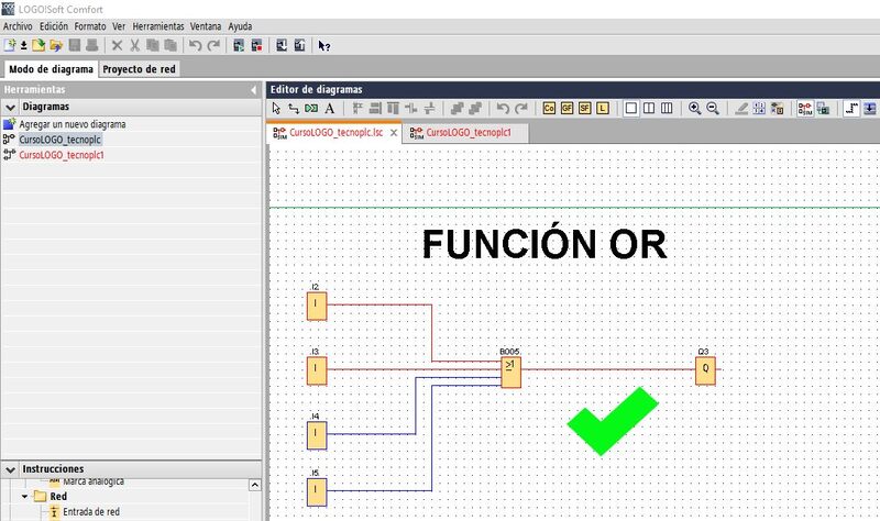 Función OR LOGO Siemens deja pasar la señal si alguna entrada está activada