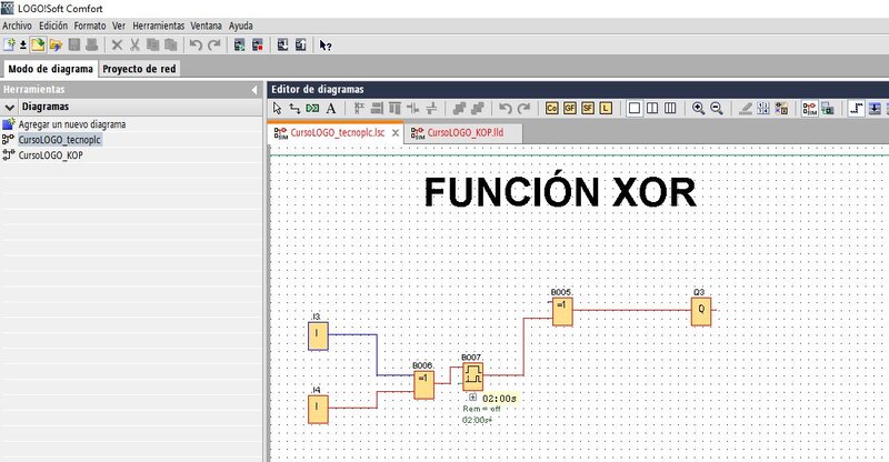 Función XOR LOGO Siemens con entradas libres desactivadas por defecto