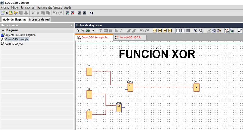 Utilizar varias condiciones previas para una entrada de la Función XOR LOGO Siemens