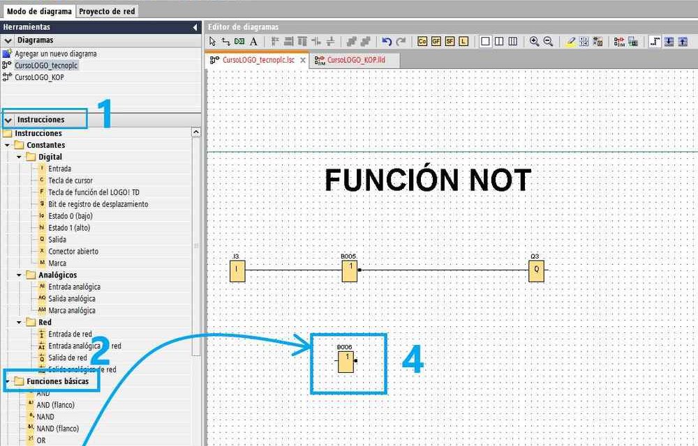 Función NOT LOGO Siemens cómo funciona y ejemplos paso a paso