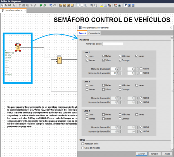 Programador horario para controlar las luces del semáforo